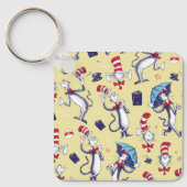 Kat In De Hoed | Geel Patroon Sleutelhanger (Voorkant)