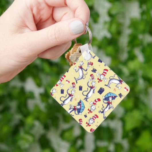 Kat In De Hoed | Geel Patroon Sleutelhanger (Hand)