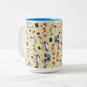 Kat In De Hoed   Geel Patroon Tweekleurige Koffiemok