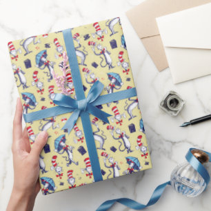 Kat in de hoed   Gele patroon Cadeaupapier