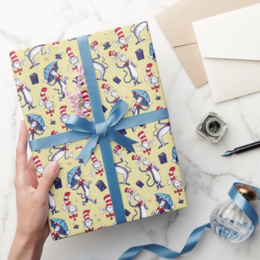 Kat in de hoed | Gele patroon Cadeaupapier (Geschenken)