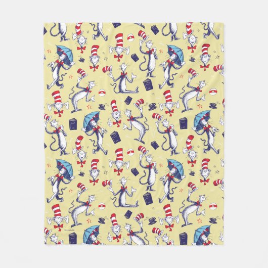 Kat in de hoed | Gele patroon Fleece Deken (Voorkant)