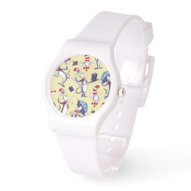 Kat in de hoed | Gele patroon Horloge (Hoek)
