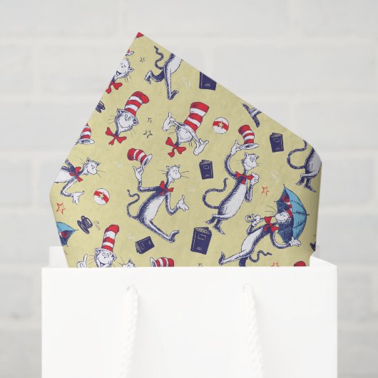 Kat in de hoed | Gele patroon Tissuepapier (Cadeauzakje)
