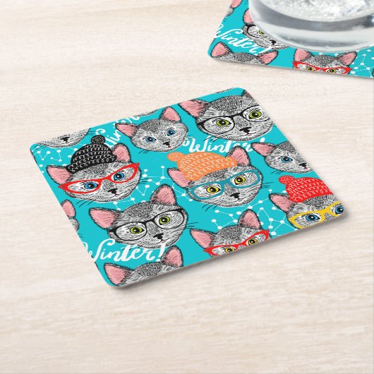 Kat in de hoed kartonnen onderzetters (Schuin)