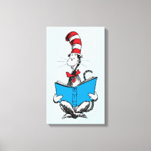 Kat in de Hoed Lezen Canvas Afdruk