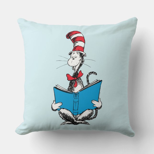 Kat in de Hoed Lezen Kussen (Voorkant)