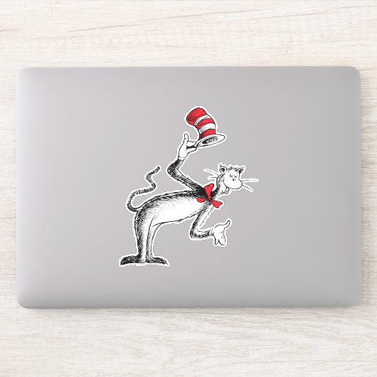 Kat in de hoed neemt een buiging sticker (Computer)