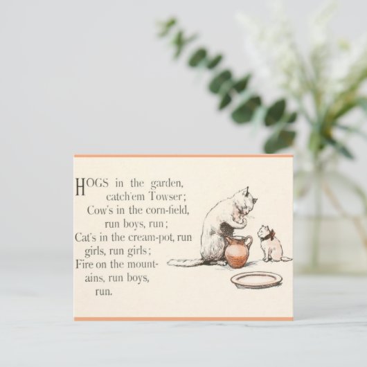 kat in de illustratie van de crème-pot en het rit briefkaart (Staand voorkant)