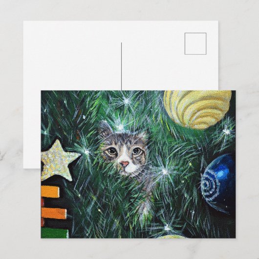 Kat in de kerstboom briefkaart (Voorkant / Achterkant)