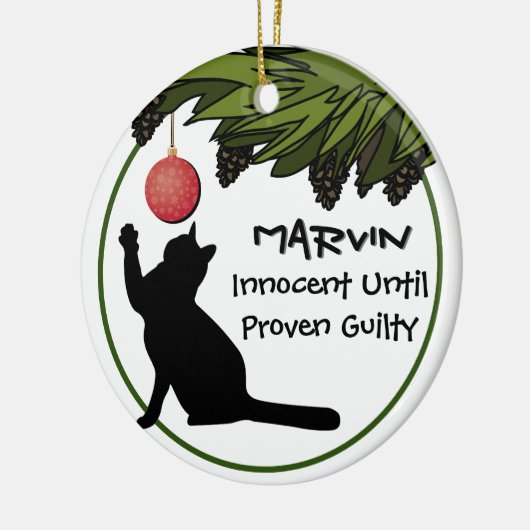 Kat in de kerstboom Funny Personalized Keramisch Ornament (Links)