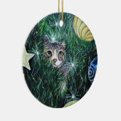 Kat in de kerstboom keramisch ornament (Rechts)