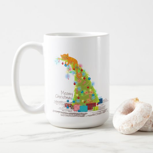Kat in de kerstboom koffiemok (Met donut)