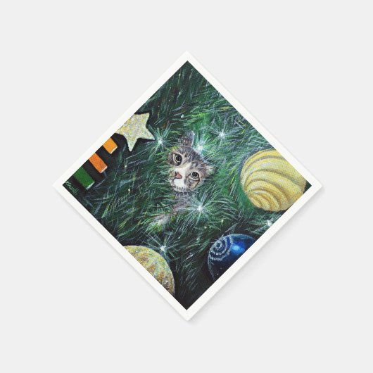 Kat in de kerstboom servet (Hoek)