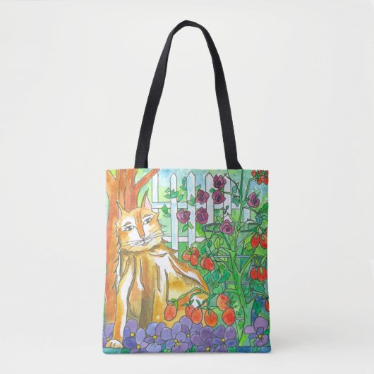 Kat in de moestuin Waterverf schilderij Tote Bag (Voorkant)