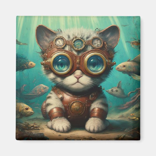 Kat in de oceaanmagneet magneet (Voorkant)