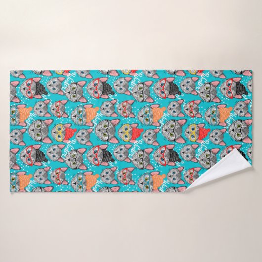 Kat in de pet badhanddoek (Badhanddoek)