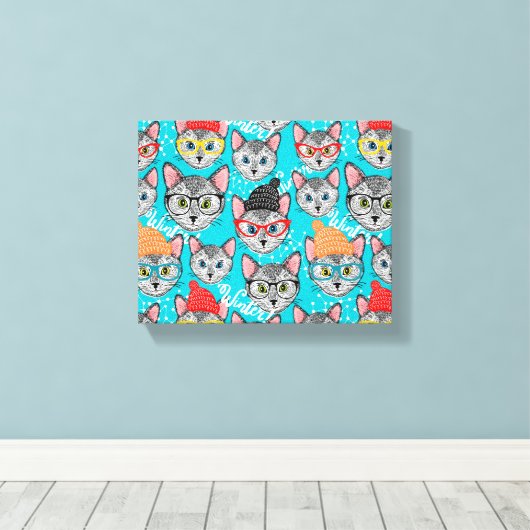 Kat in de pet canvas afdruk (Insitu (Houten vloer))