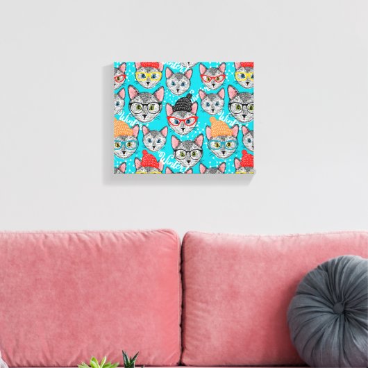 Kat in de pet canvas afdruk (Insitu (Woonkamer))