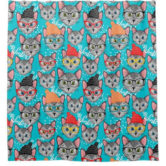 Kat in de pet douchegordijn (Voorkant)