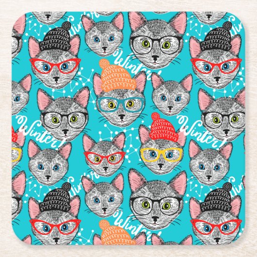Kat in de pet kartonnen onderzetters (Voorkant)
