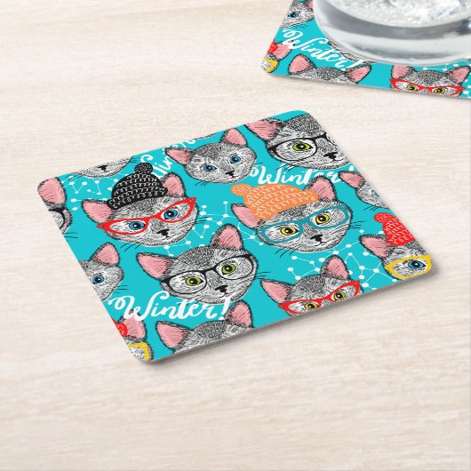 Kat in de pet kartonnen onderzetters (Schuin)