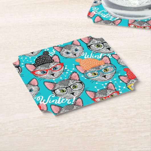 Kat in de pet kartonnen onderzetters (Gekanteld)