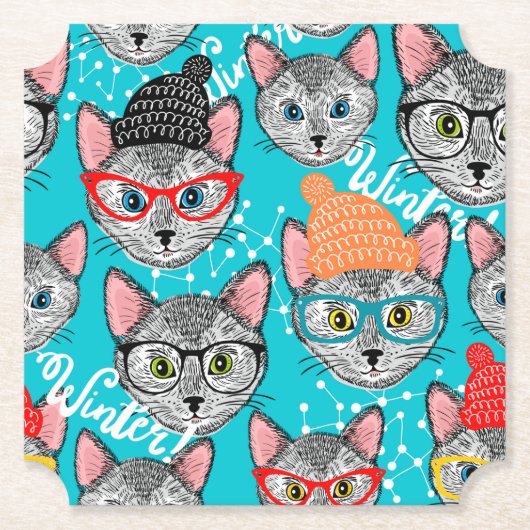 Kat in de pet kartonnen onderzetters (Voorkant)