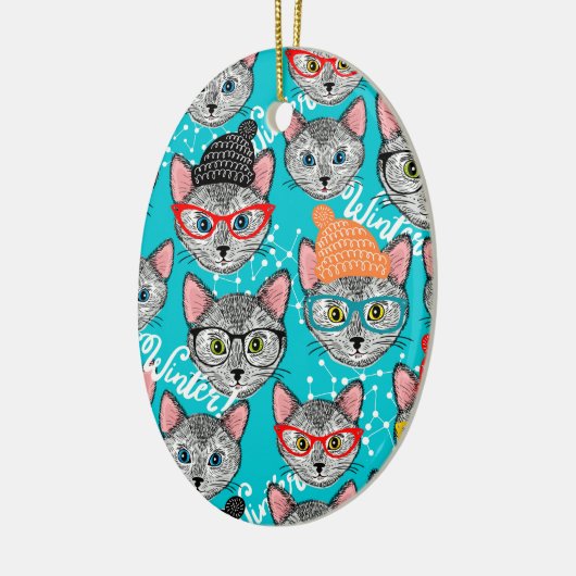 Kat in de pet keramisch ornament (Links)