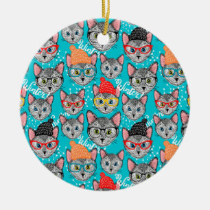 Kat in de pet keramisch ornament