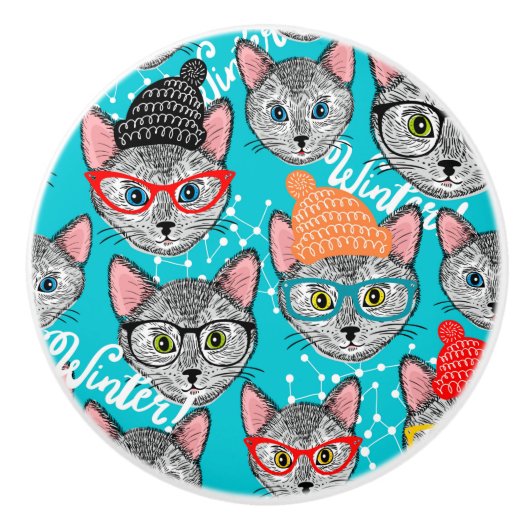 Kat in de pet keramische knop (Voorkant)