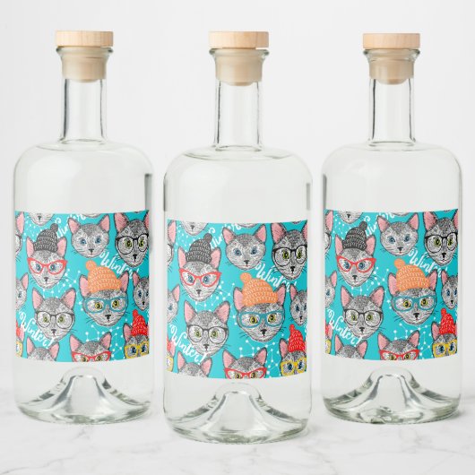 Kat in de pet likeurfles etiket (Flessen)