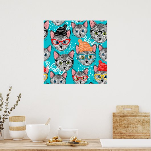 Kat in de pet poster (Keuken)