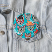 Kat in de pet ronde button 4,0 cm (In situ)