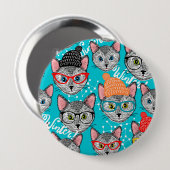 Kat in de pet ronde button 4,0 cm (Voorkant /achterkant)