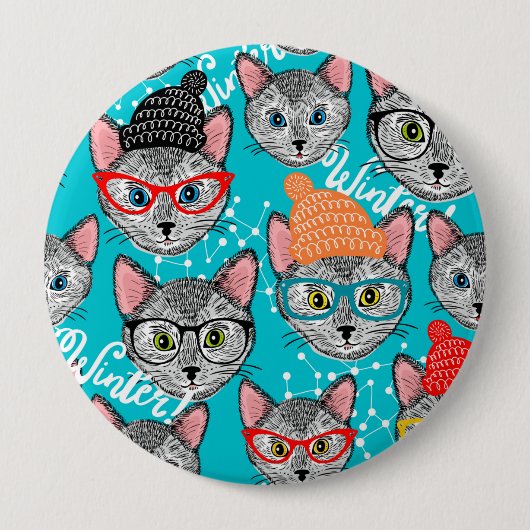 Kat in de pet ronde button 4,0 cm (Voorkant)