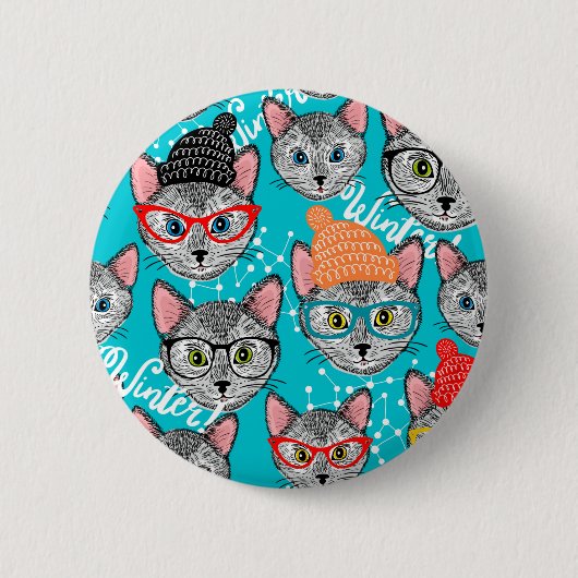 Kat in de pet ronde button 5,7 cm (Voorkant)