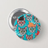 Kat in de pet ronde button 5,7 cm (Voorkant /achterkant)