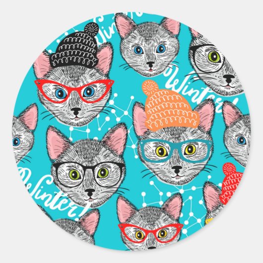 Kat in de pet ronde sticker (Voorkant)