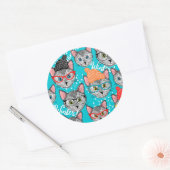 Kat in de pet ronde sticker (Envelop)