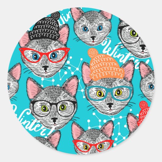 Kat in de pet ronde sticker (Voorkant)