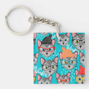 Kat in de pet sleutelhanger