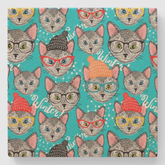 Kat in de pet stenen onderzetter (Voorkant)