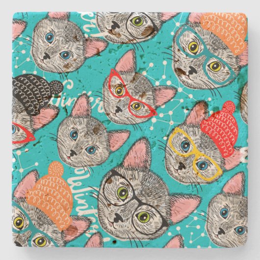 Kat in de pet stenen onderzetter (Voorkant)