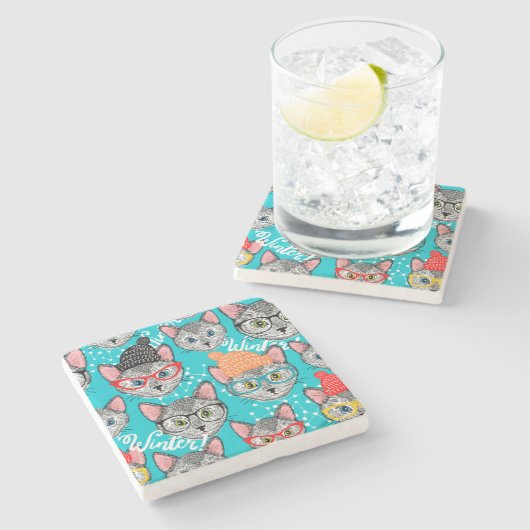 Kat in de pet stenen onderzetter (Zijkant)