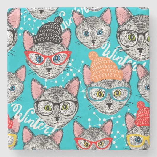 Kat in de pet stenen onderzetter (Voorkant)