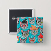 Kat in de pet vierkante button 5,1 cm (Voorkant /achterkant)