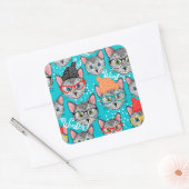 Kat in de pet vierkante sticker (Envelop)