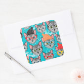 Kat in de pet vierkante sticker (Envelop)