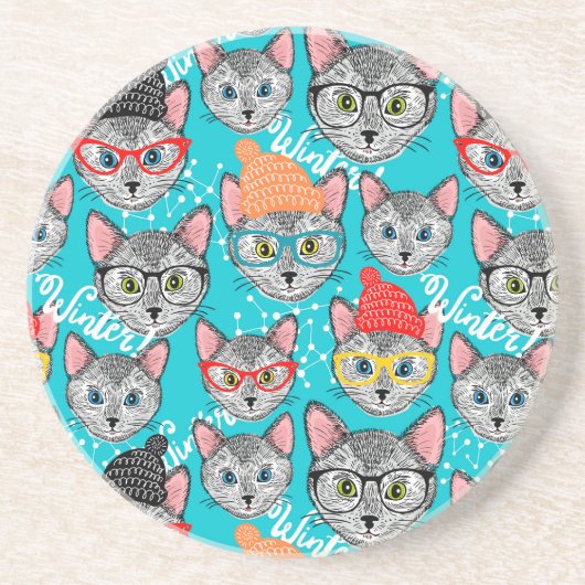 Kat in de pet zandsteen onderzetter (Voorkant)